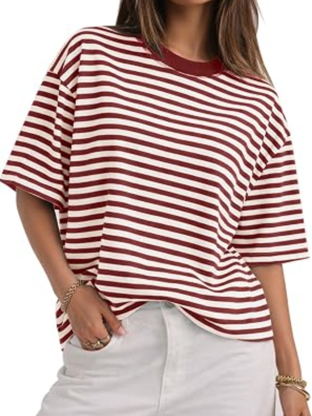 CHYRII Women's Oversized Striped T Shirts Short Sleeve (XL)